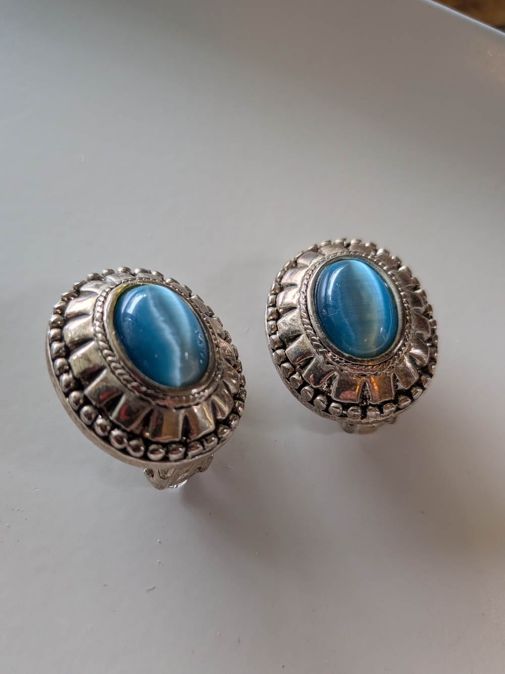 Silver-Tone Blue Clip-On Earrings